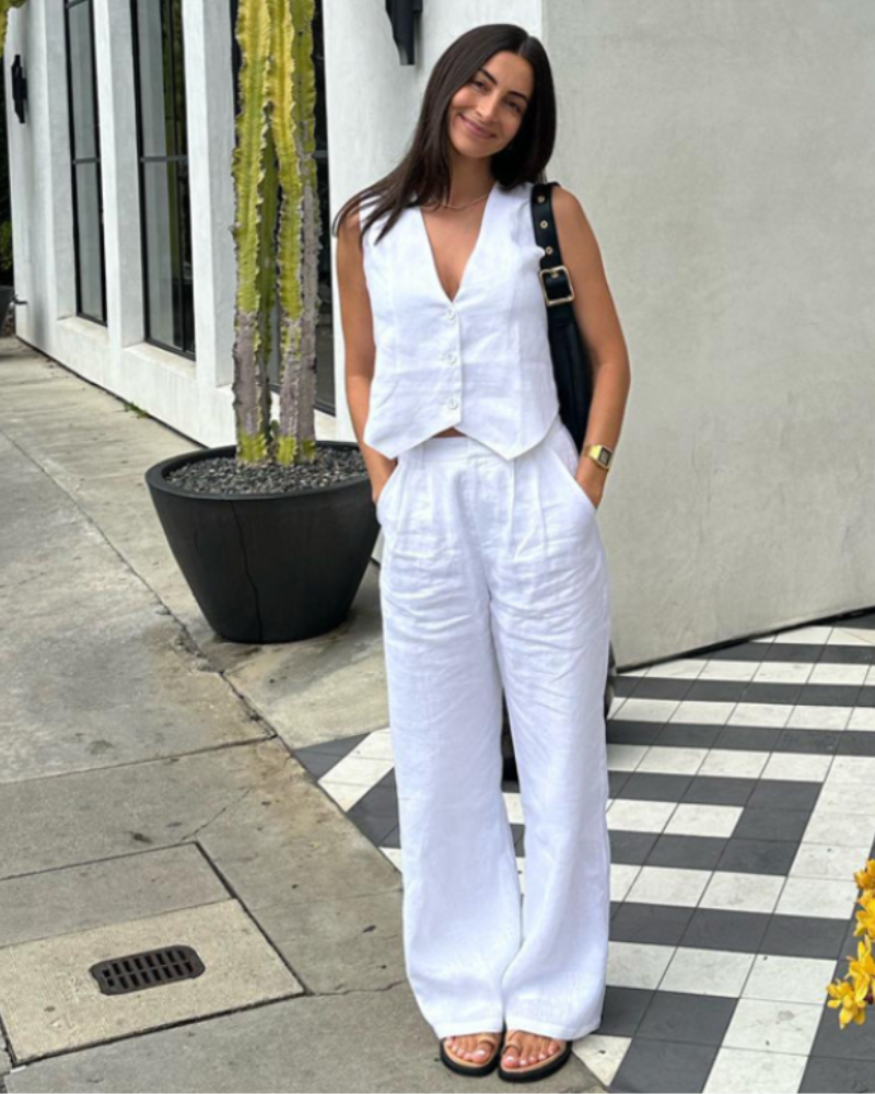 Conjunto de dos piezas de lino para mujer elegante