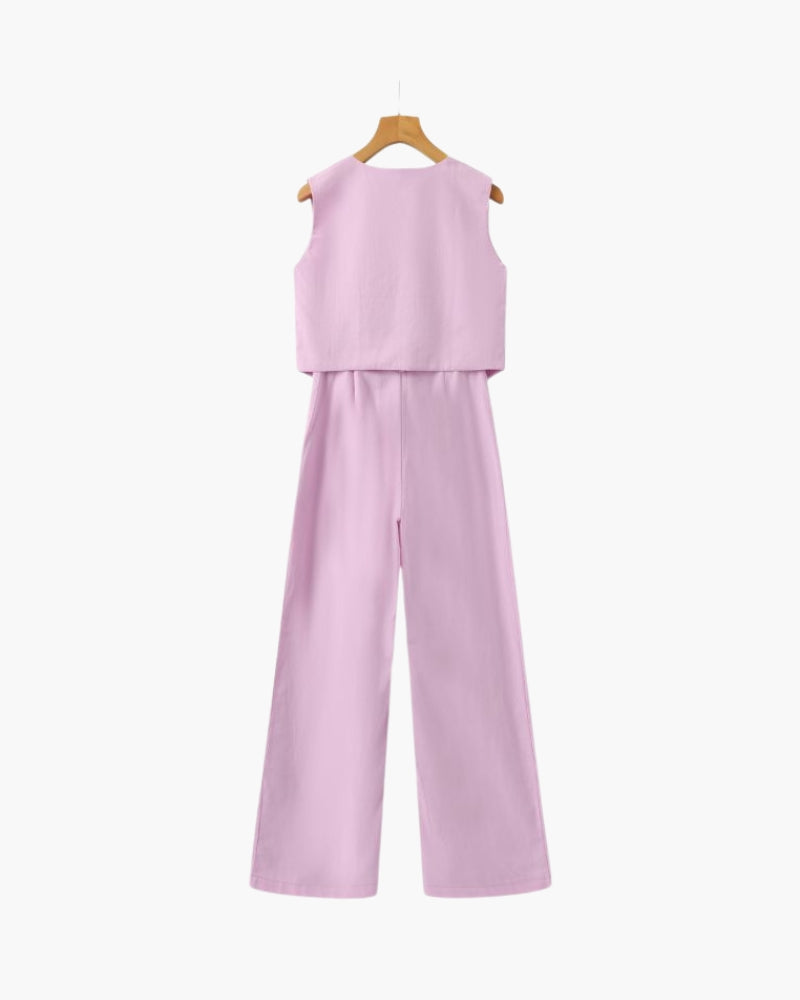 Conjunto de dos piezas de lino para mujer elegante