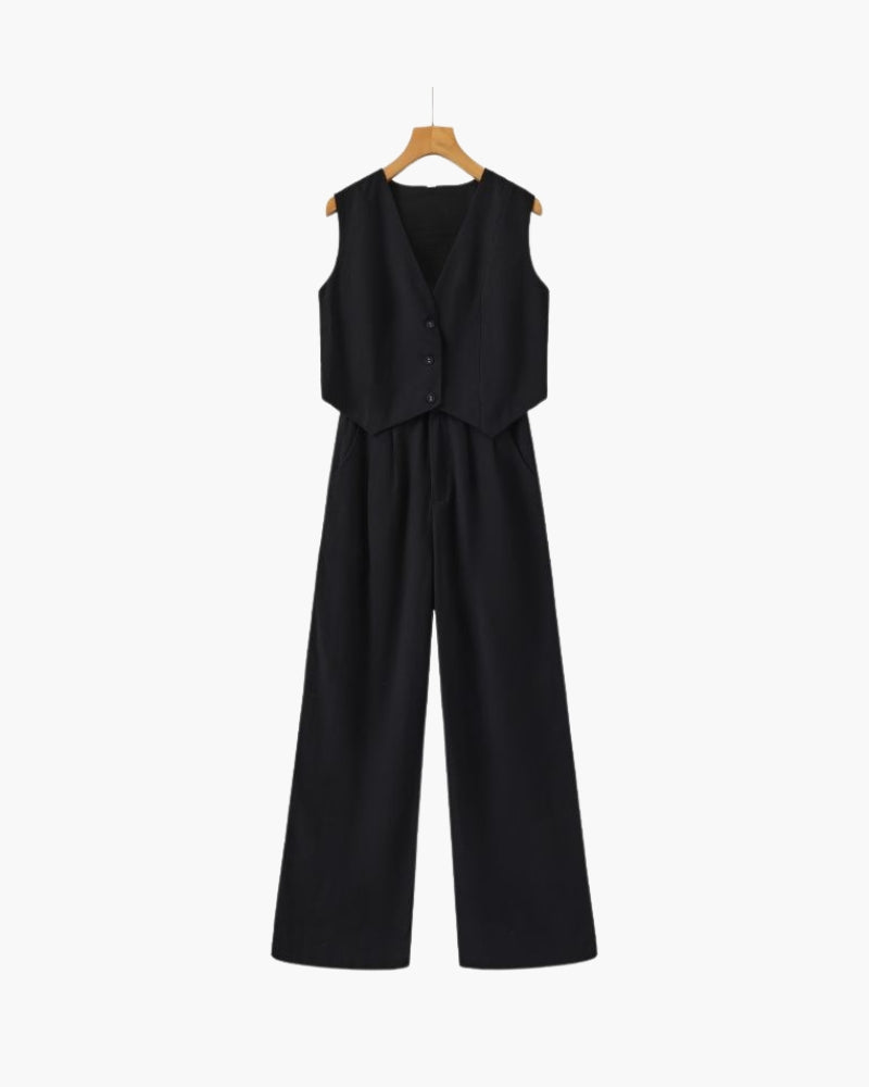 Conjunto de dos piezas de lino para mujer elegante