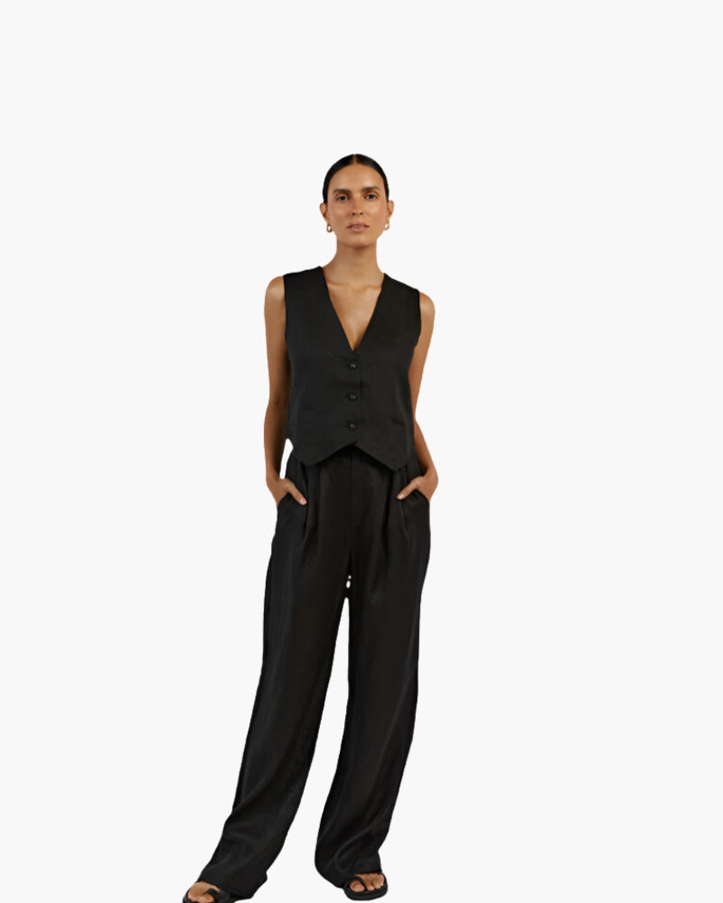 Conjunto de dos piezas de lino para mujer elegante