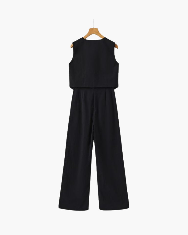 Conjunto de dos piezas de lino para mujer elegante